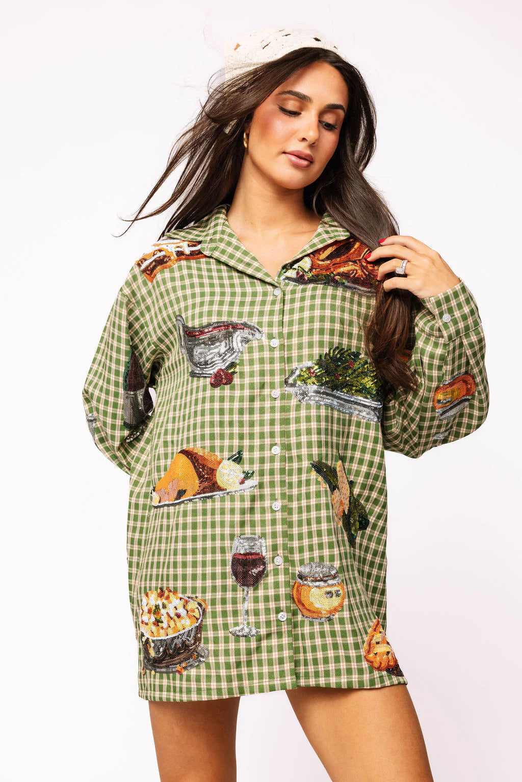 Queen of Sparkles Green Plaid Queen of Turkey Button Up Dress