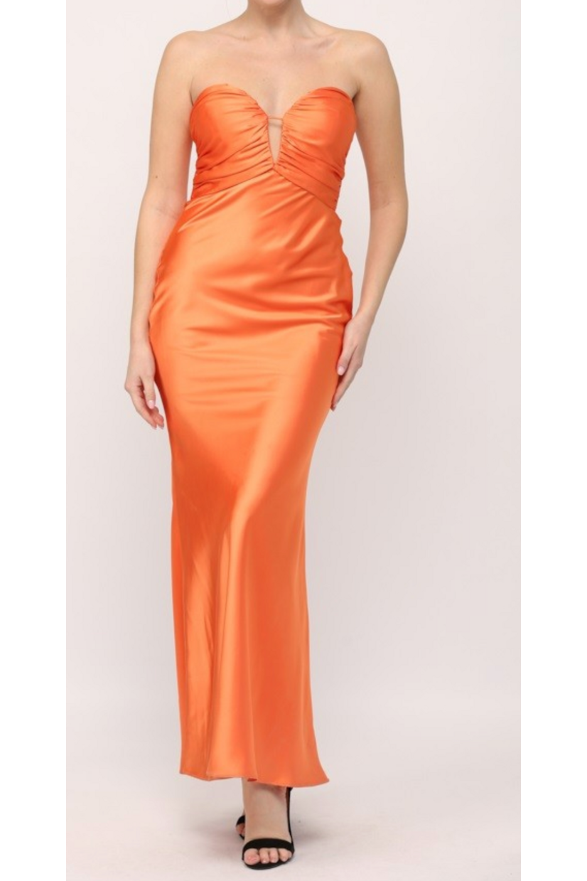 Be Classy Strapless Satin Maxi Dress-Apparel & Accessories-KCoutureBoutique, women's boutique in Bossier City, Louisiana