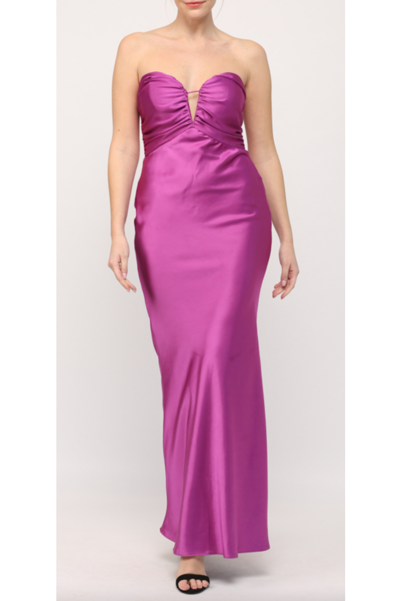 Be Classy Strapless Satin Maxi Dress-Apparel & Accessories-KCoutureBoutique, women's boutique in Bossier City, Louisiana