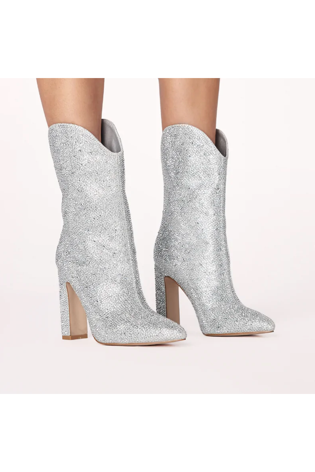 Billini Anica Silver Rhinestone Booties KCoutureBoutique
