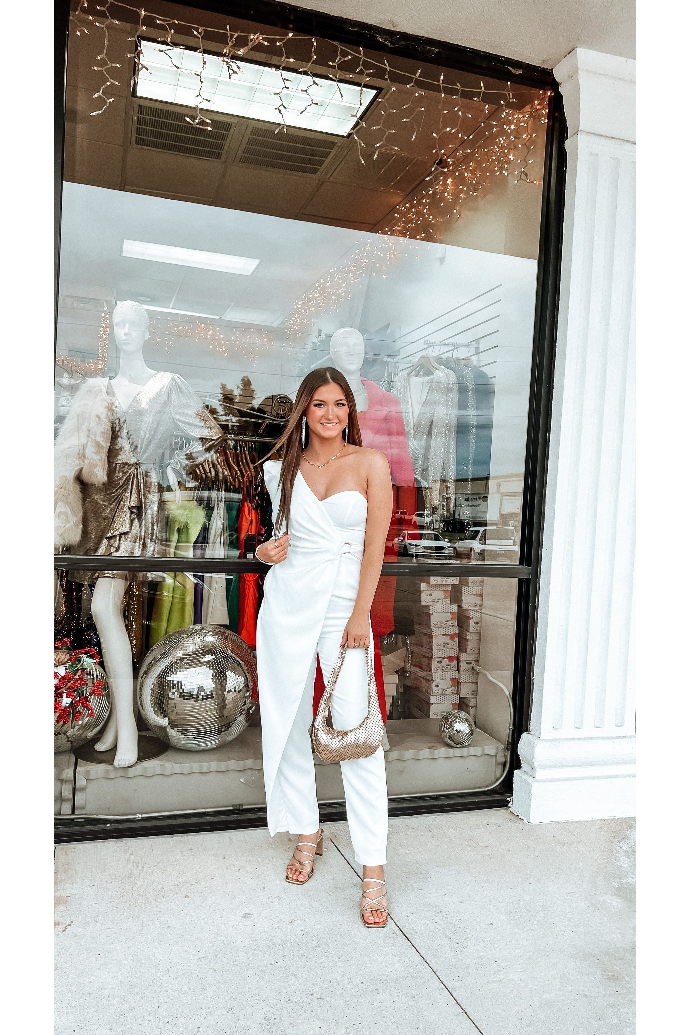 White one-piece flowy jumpsuit with slits. – My Sister's Keeper Boutique LLC