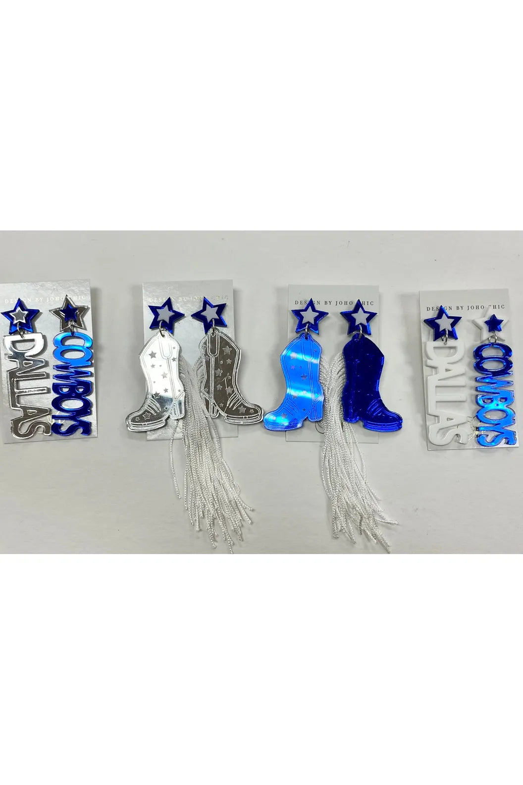 Design by Joho Chic Dallas Cowboys Earrings Letters / Silver and Blue