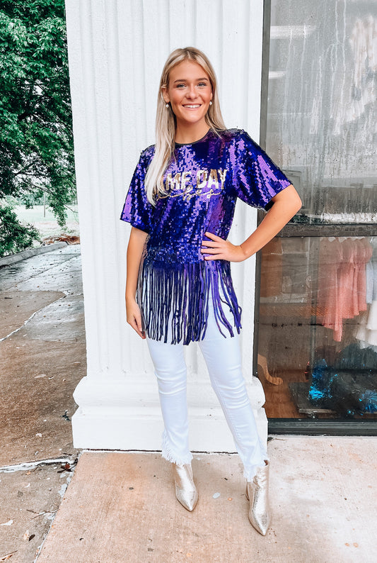 Game Day Sequin Fringe Top-Apparel & Accessories-KCoutureBoutique, women's boutique in Bossier City, Louisiana
