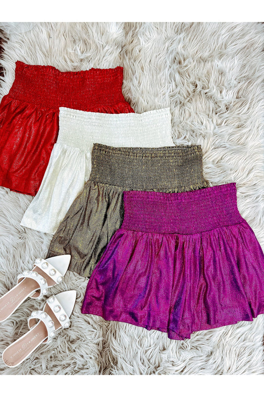 Lauren Smocked Metallic Swing Short-Apparel & Accessories-KCoutureBoutique, women's boutique in Bossier City, Louisiana