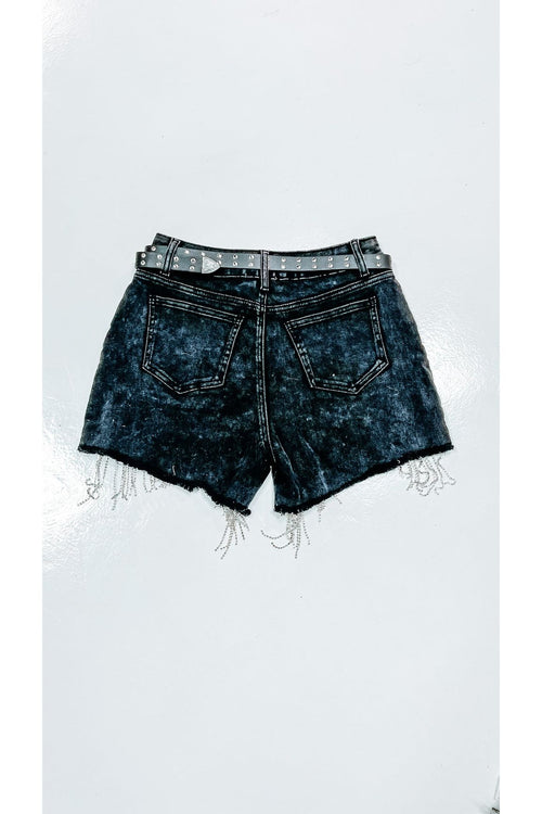 Midnight Fringe Belted Frayed Shorts-Denim-KCoutureBoutique, women's boutique in Bossier City, Louisiana