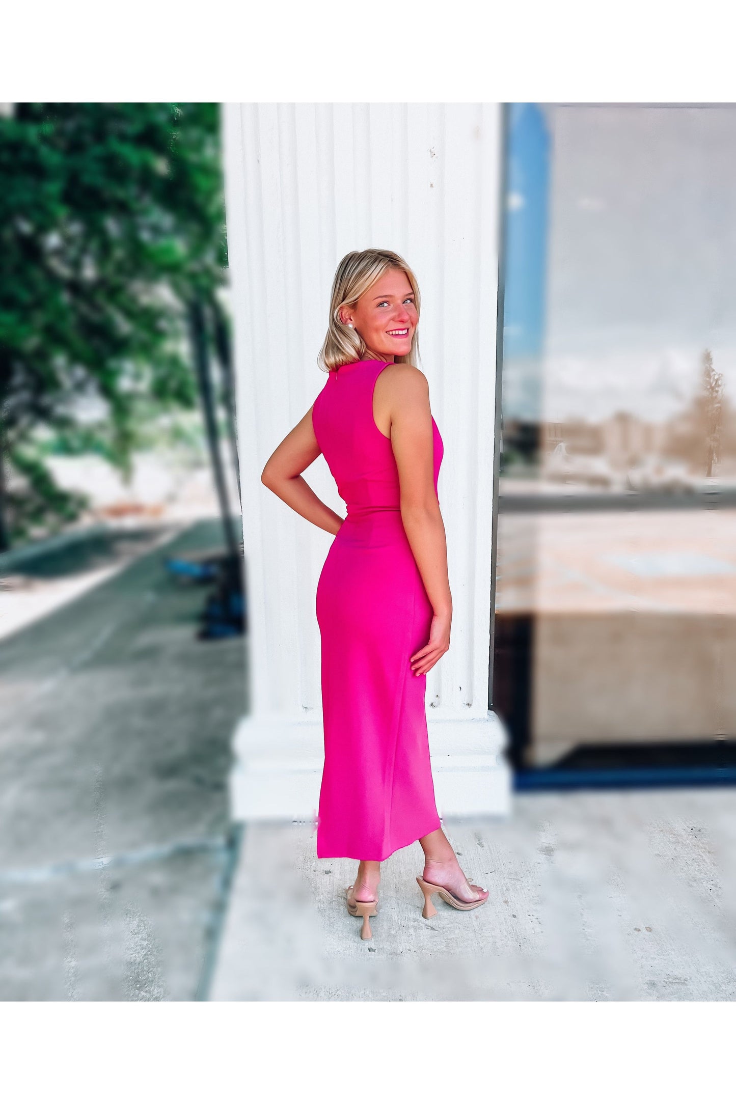 Peak A Boo Magenta Middi Dress-Apparel & Accessories-KCoutureBoutique, women's boutique in Bossier City, Louisiana