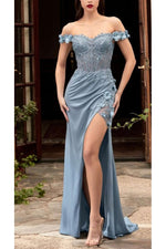 Satin And Lace Evening Dress-Dresses-KCoutureBoutique, women's boutique in Bossier City, Louisiana