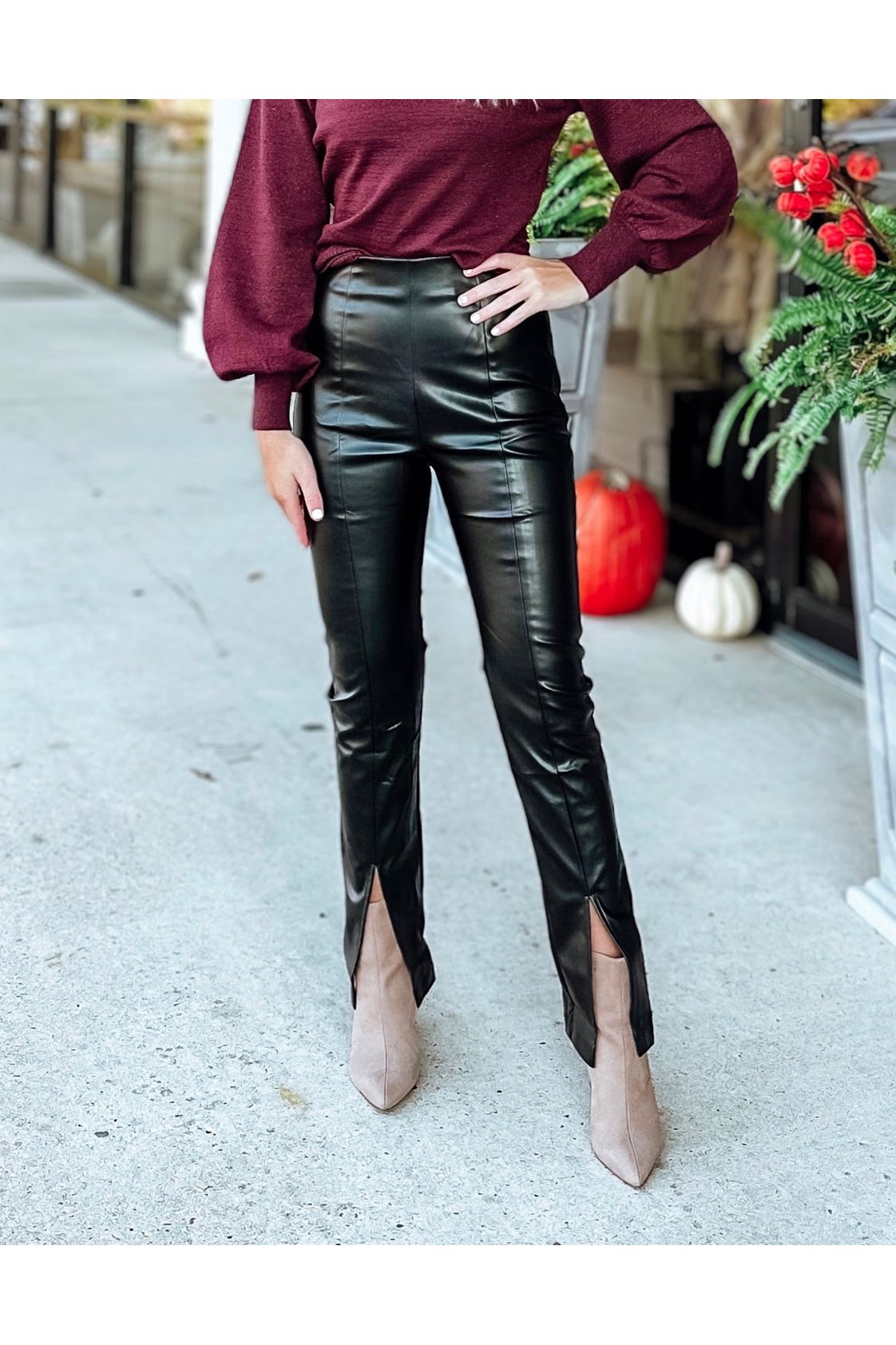 FOUR WAYS TO STYLE A SPLIT HEM FAUX LEATHER PANT - Al and Lo