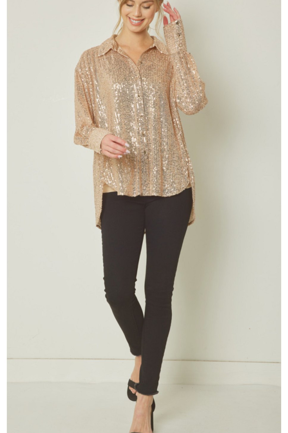 Sequin Fever Button Up Top-Tops-KCoutureBoutique, women's boutique in Bossier City, Louisiana