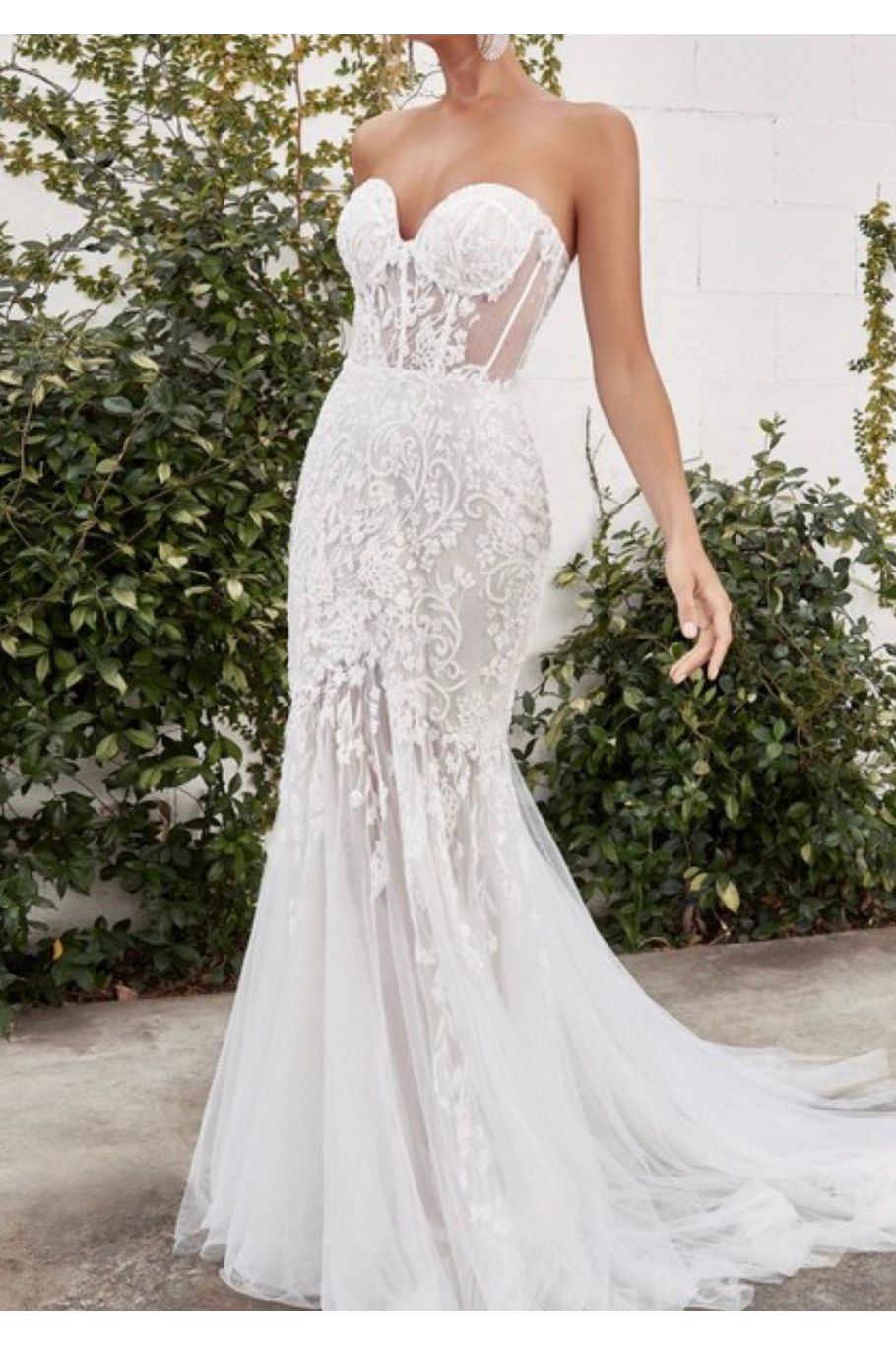 Stunning Lace Strapless Corset Dress| KCouture Boutique 8 / French White Stunning Lace Strapless Corset Dress| KCouture Boutique 8 / French White