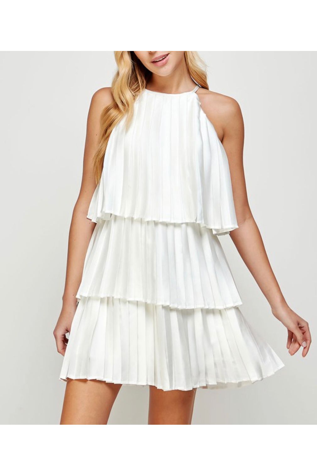 Sweet Like You Layers Pleated Halter Dress Champagne / Large Sweet Like You Layers Pleated Halter Dress Champagne / Large