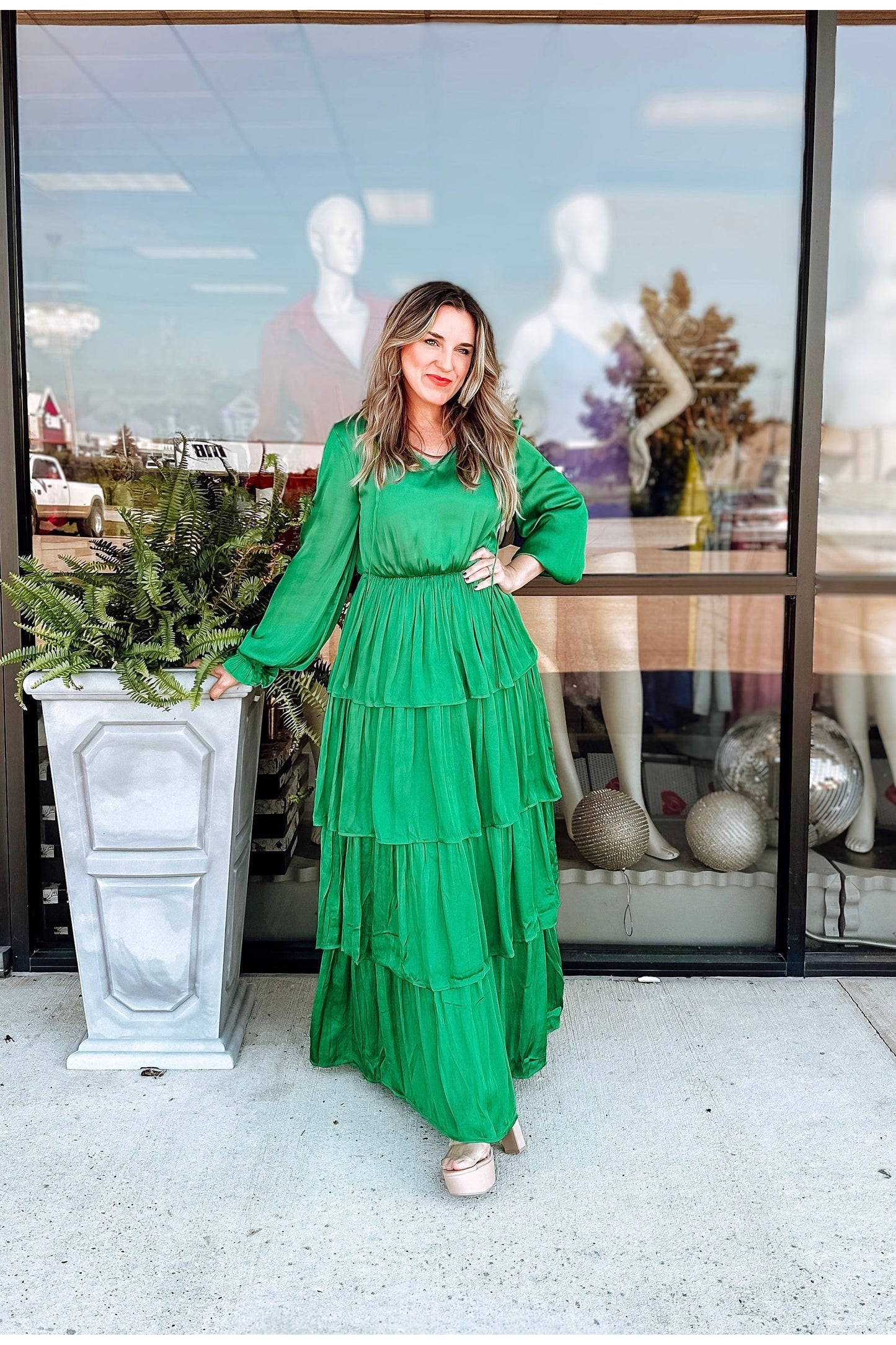 Tiered To Heaven Satin Maxi Dress-Dresses-KCoutureBoutique, women's boutique in Bossier City, Louisiana
