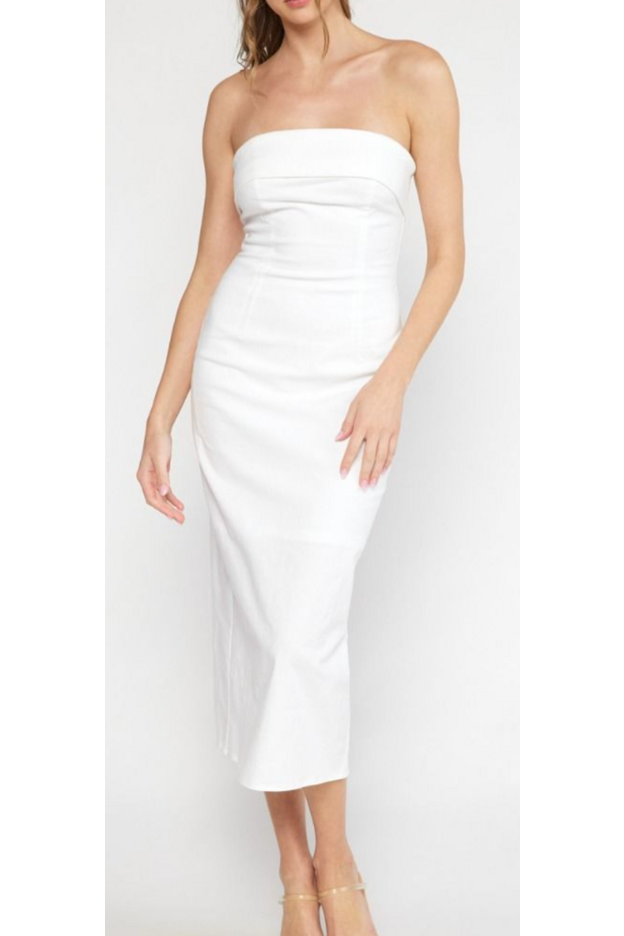 Queen of the city 2025 white strapless bodycon dress