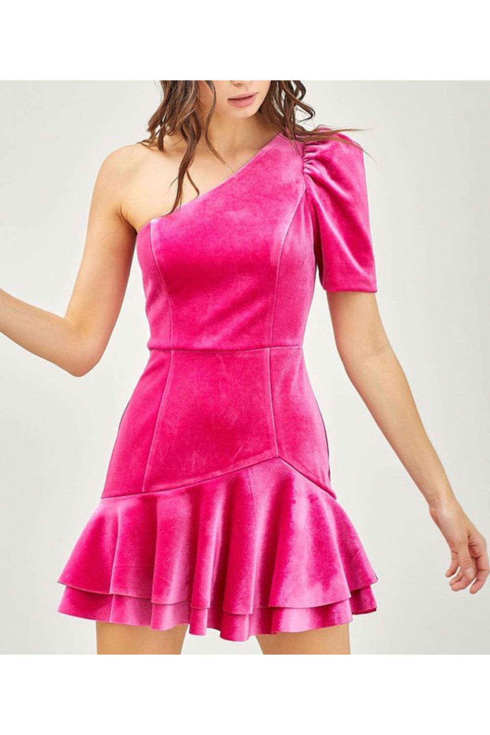 Velvety Elegant Night Pink one Shoulder Dress-Dresses-KCoutureBoutique, women's boutique in Bossier City, Louisiana