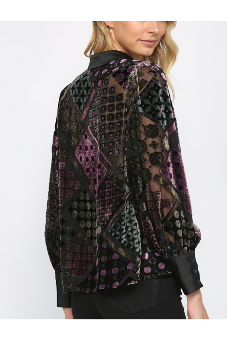 Victory Velvet Button Down Blouse Top-Tops-KCoutureBoutique, women's boutique in Bossier City, Louisiana