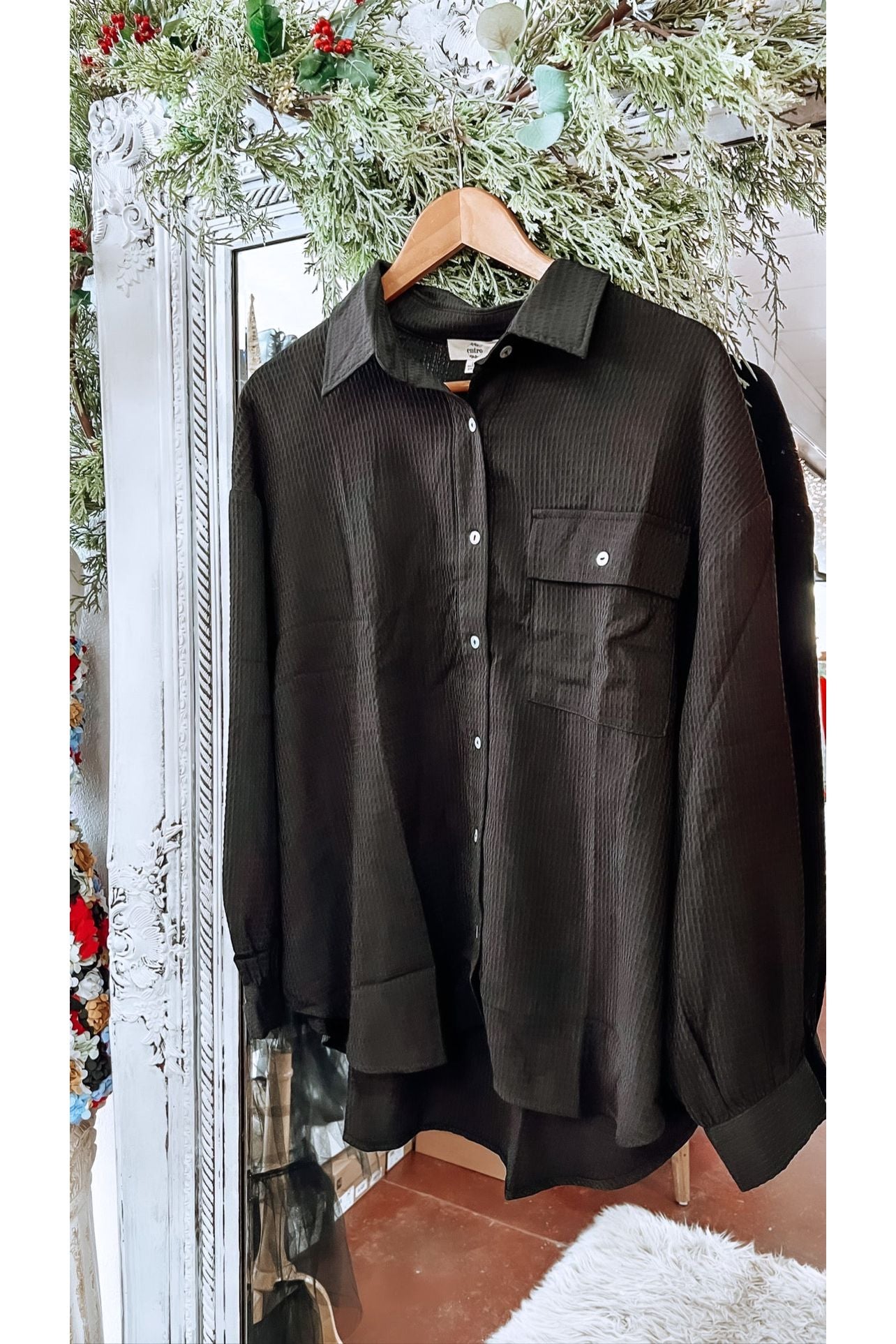 Waffle Textured Button Down Shirt-Apparel & Accessories-KCoutureBoutique, women's boutique in Bossier City, Louisiana