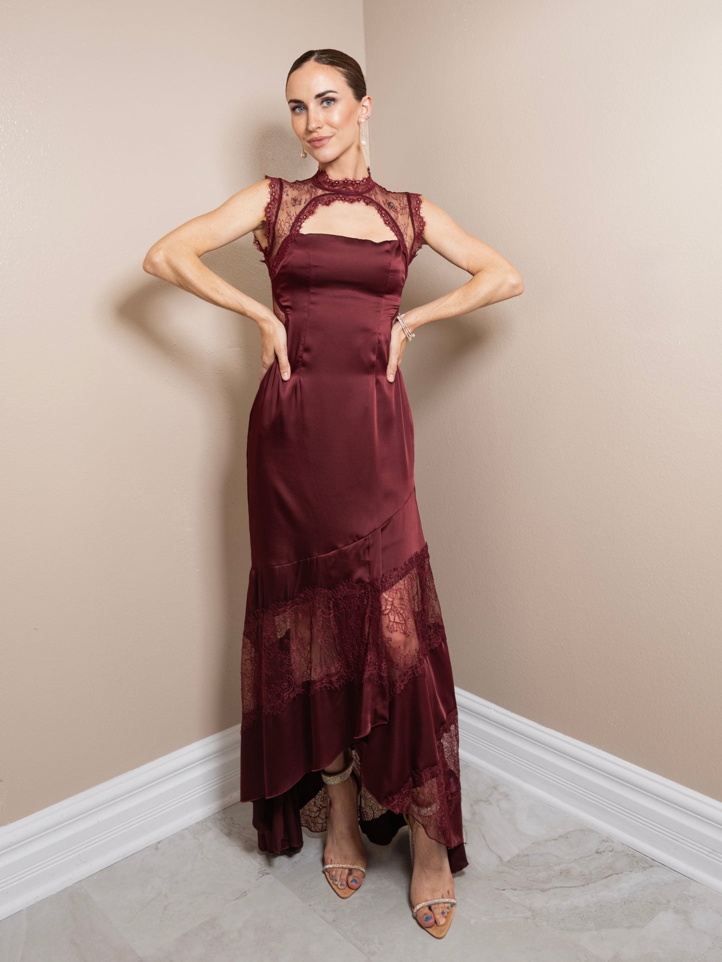 Satin Allure Lace Maxi Dress