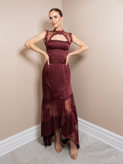 Satin Allure Lace Maxi Dress
