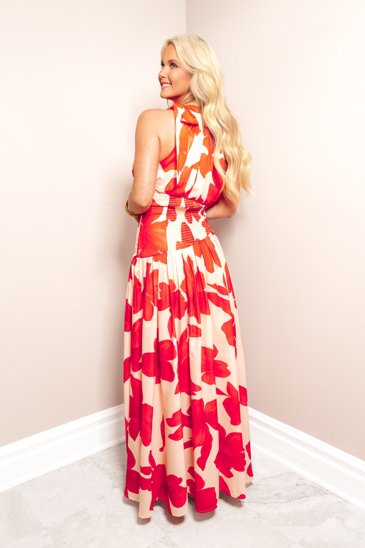 Santorini Bloom Halter Dress