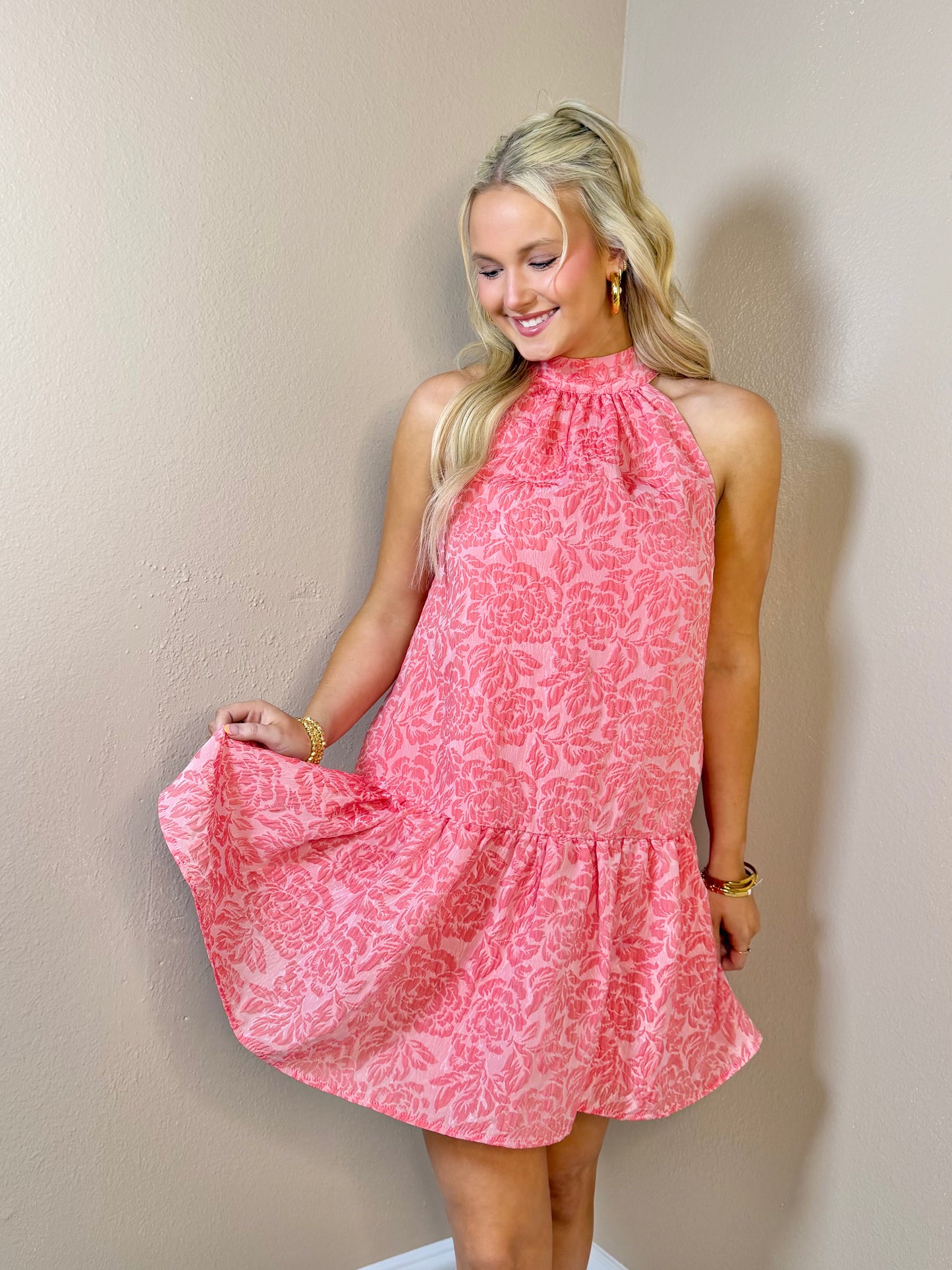 Blushing Garden Jacquard Dress