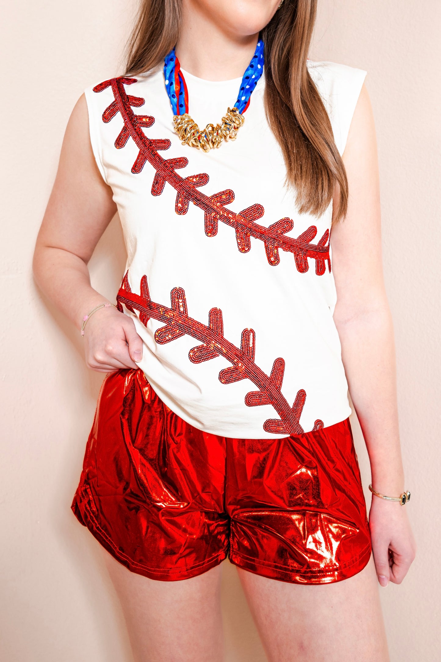 Belle Cher Baseball Stitch Sequin Tank