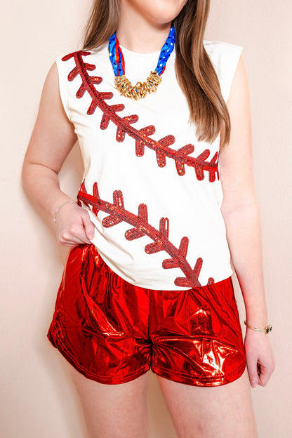 Belle Cher Baseball Stitch Sequin Tank
