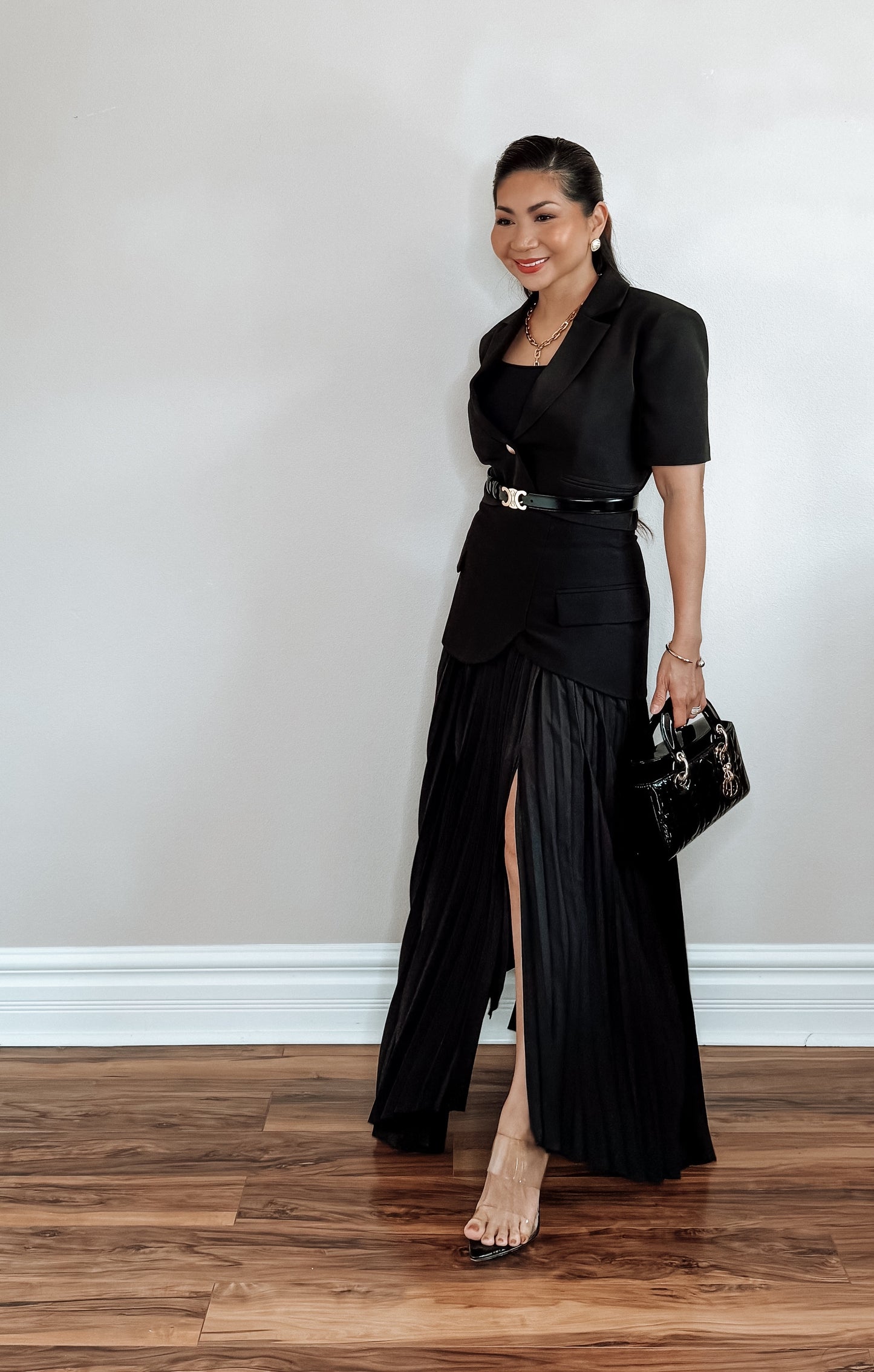 Draped In Dusk Asymmetric Pleated Maxi Skirt