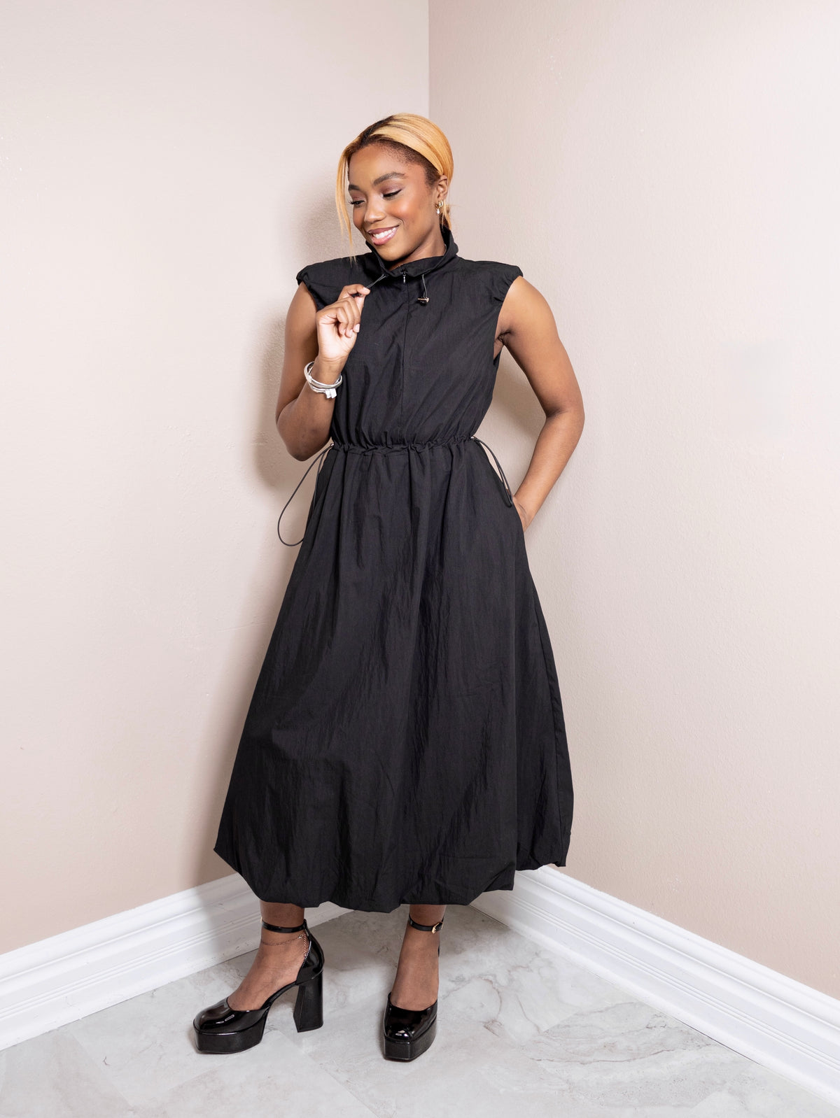 City Stroll Drawstring Midi Dress