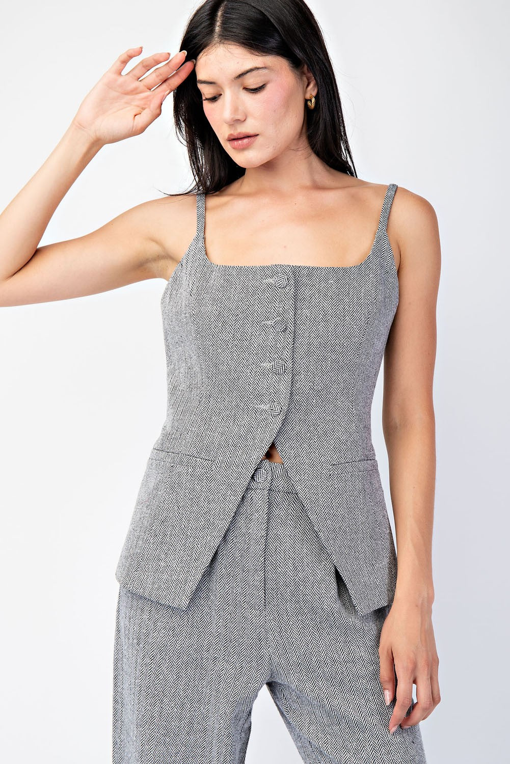 City Line Herringbone Button Top