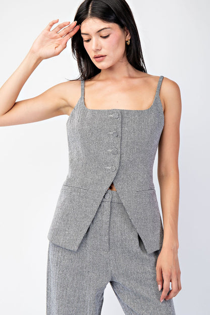 City Line Herringbone Button Top