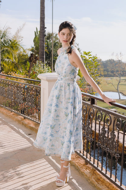 Garden Breeze Chiffon Halter Midi Dress