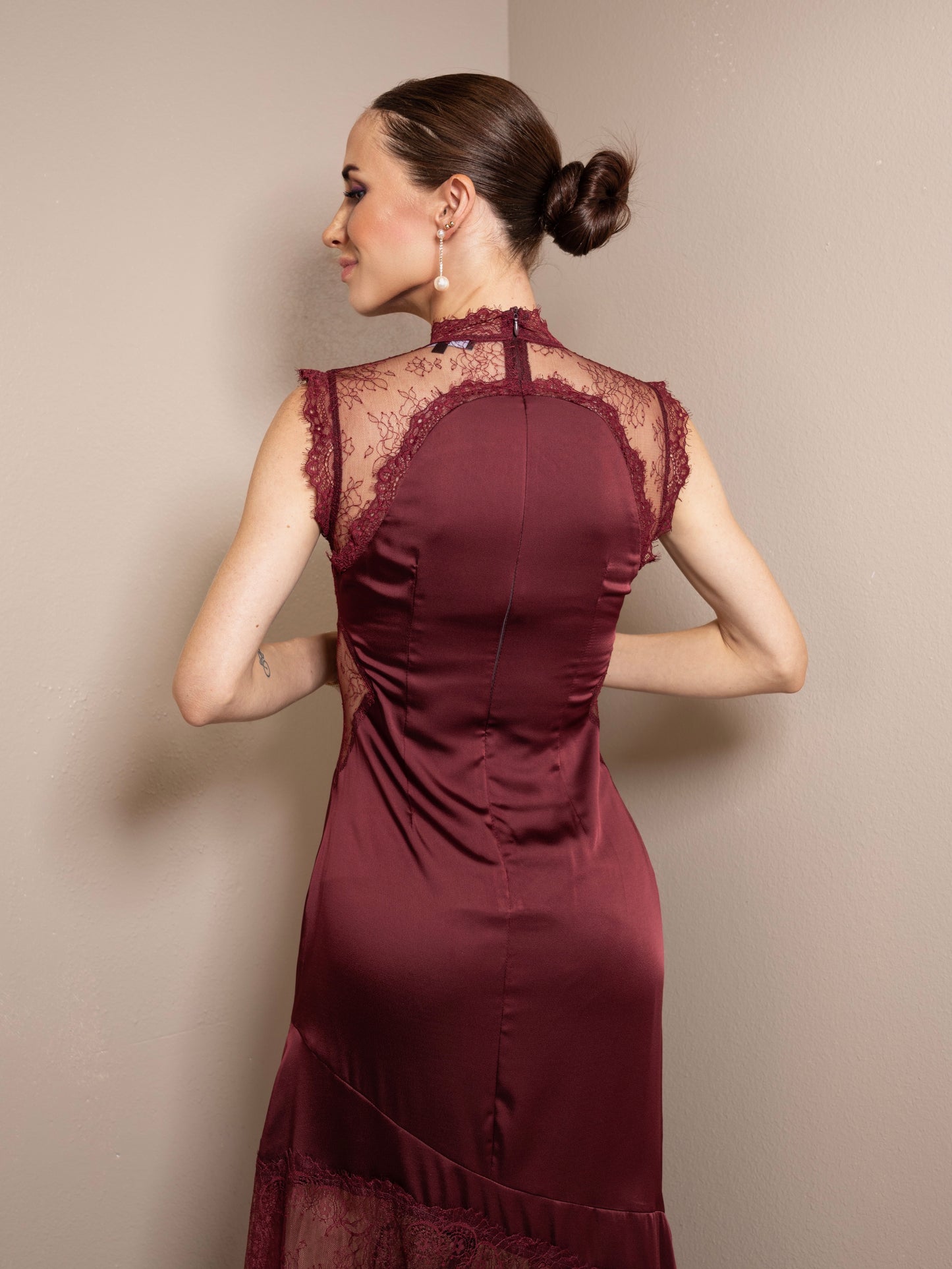 Satin Allure Lace Maxi Dress