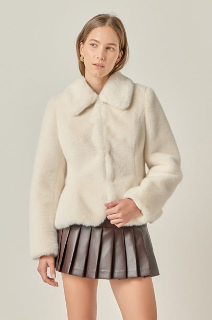 Endless Rose Peplum Faux Fur Coat