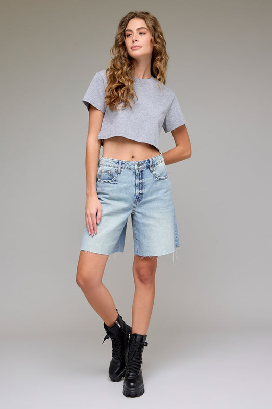 Hidden Marlin High Rise Longline Denim Shorts