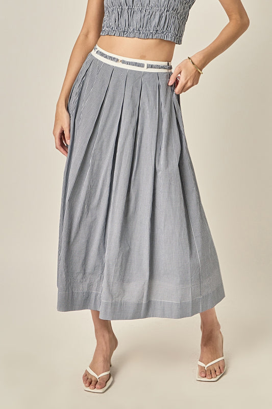 English Factory Colorblock Plaid Midi Skirt