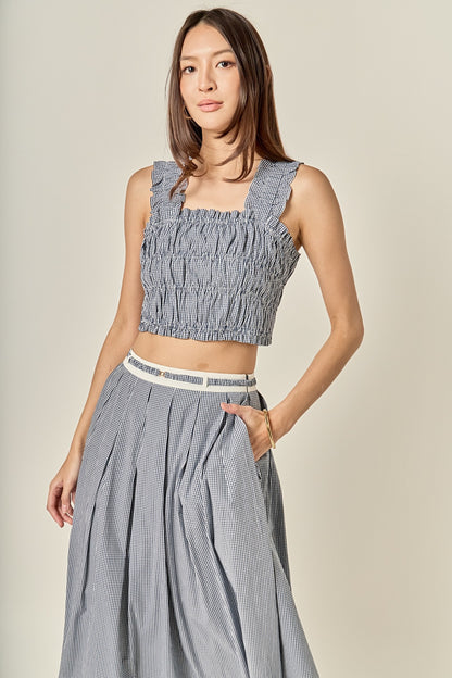 English Factory Pleated Plaid Smocked Tank Top