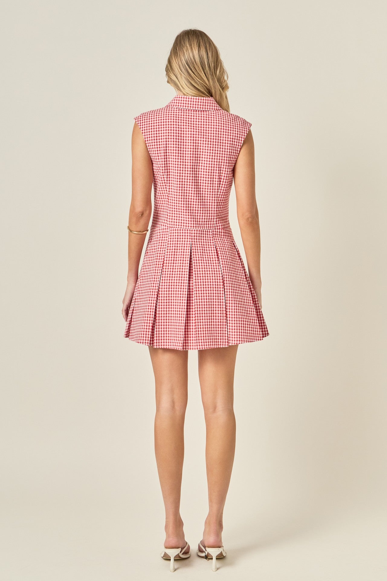 English Factory Red Plaid Pleated Mini Shirt Dress
