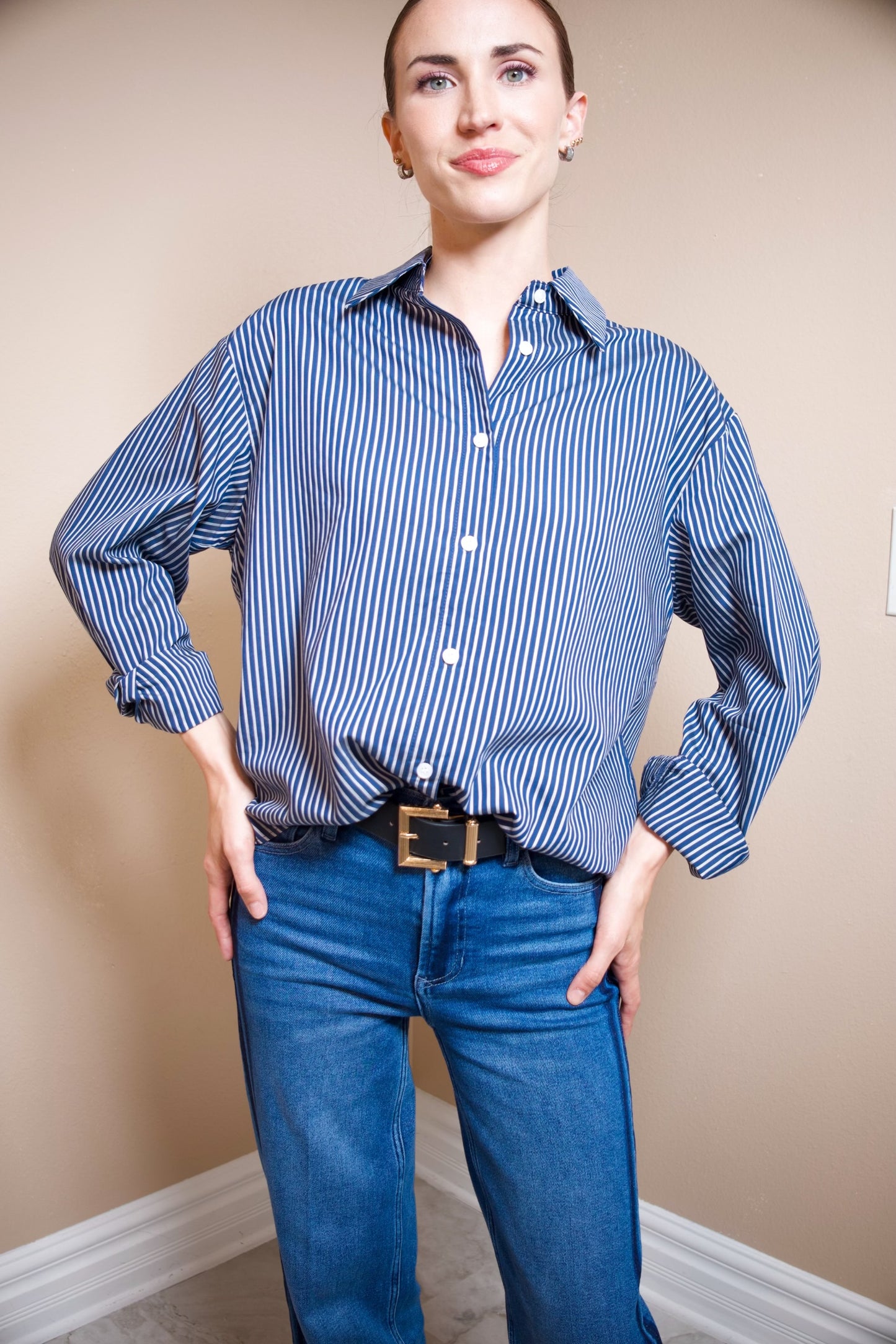 Elan Open Back Stripe Shirt