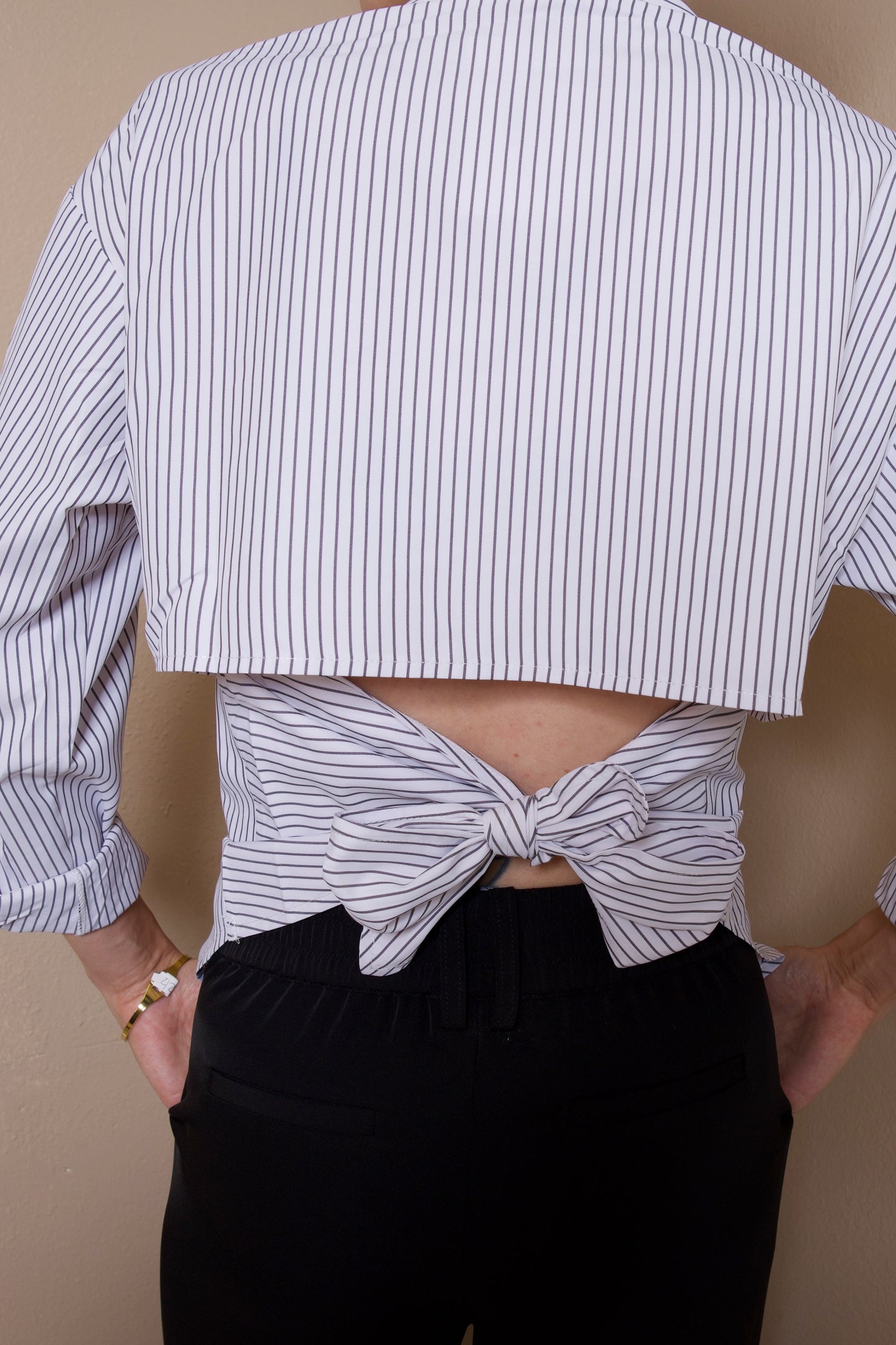 Open Back Statement Pinstripe Blouse