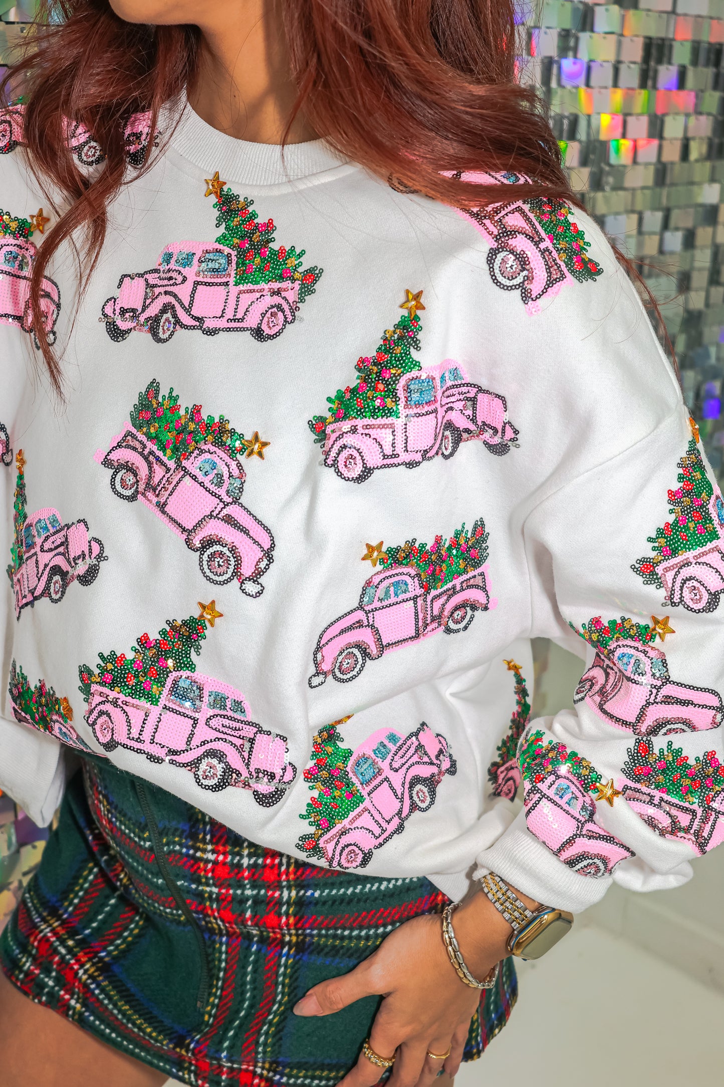 Queen of Sparkles Pink Christmas Tree Truck Sweatshirt