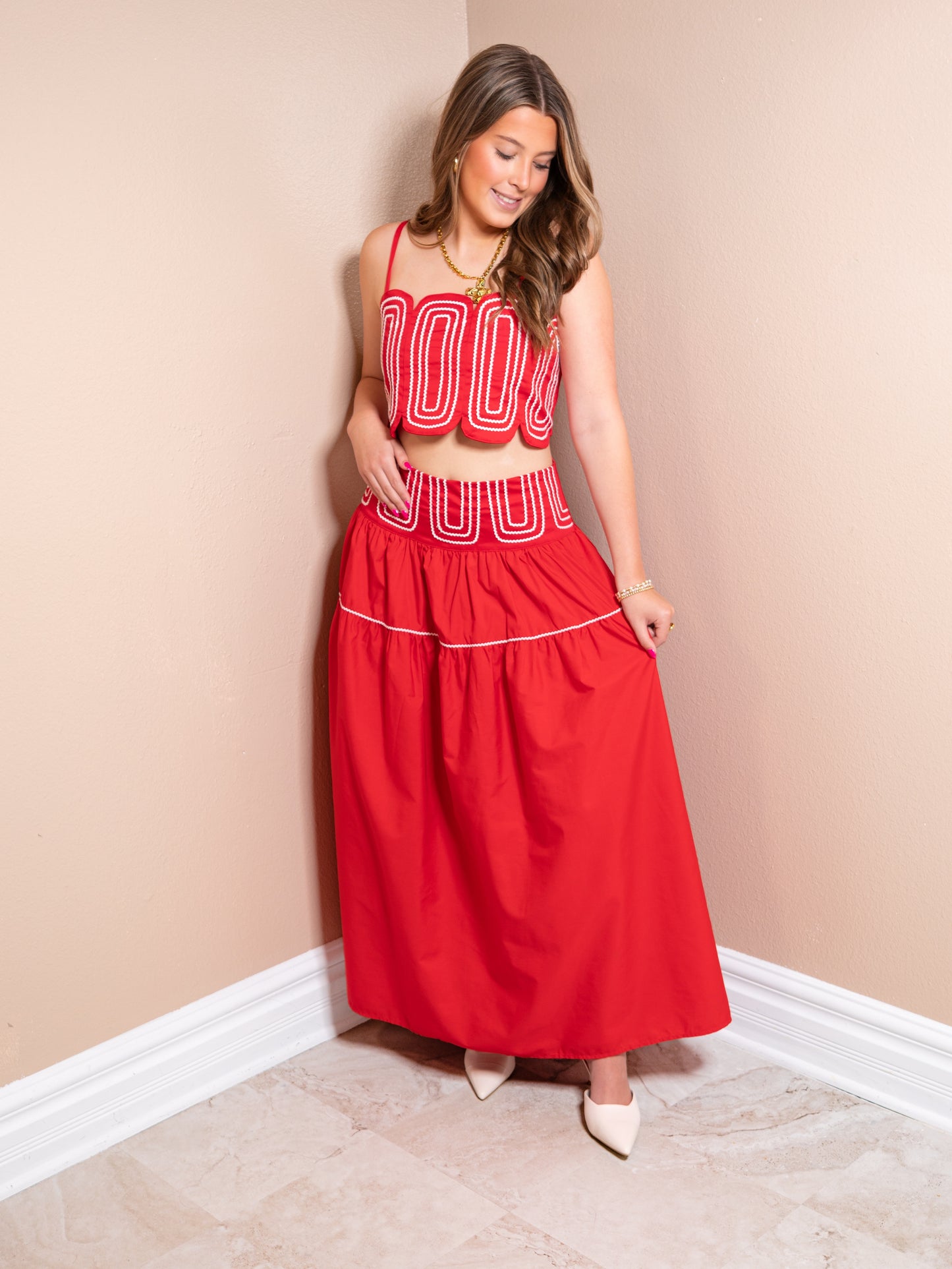 Island Flame Lace Trim Midi Set