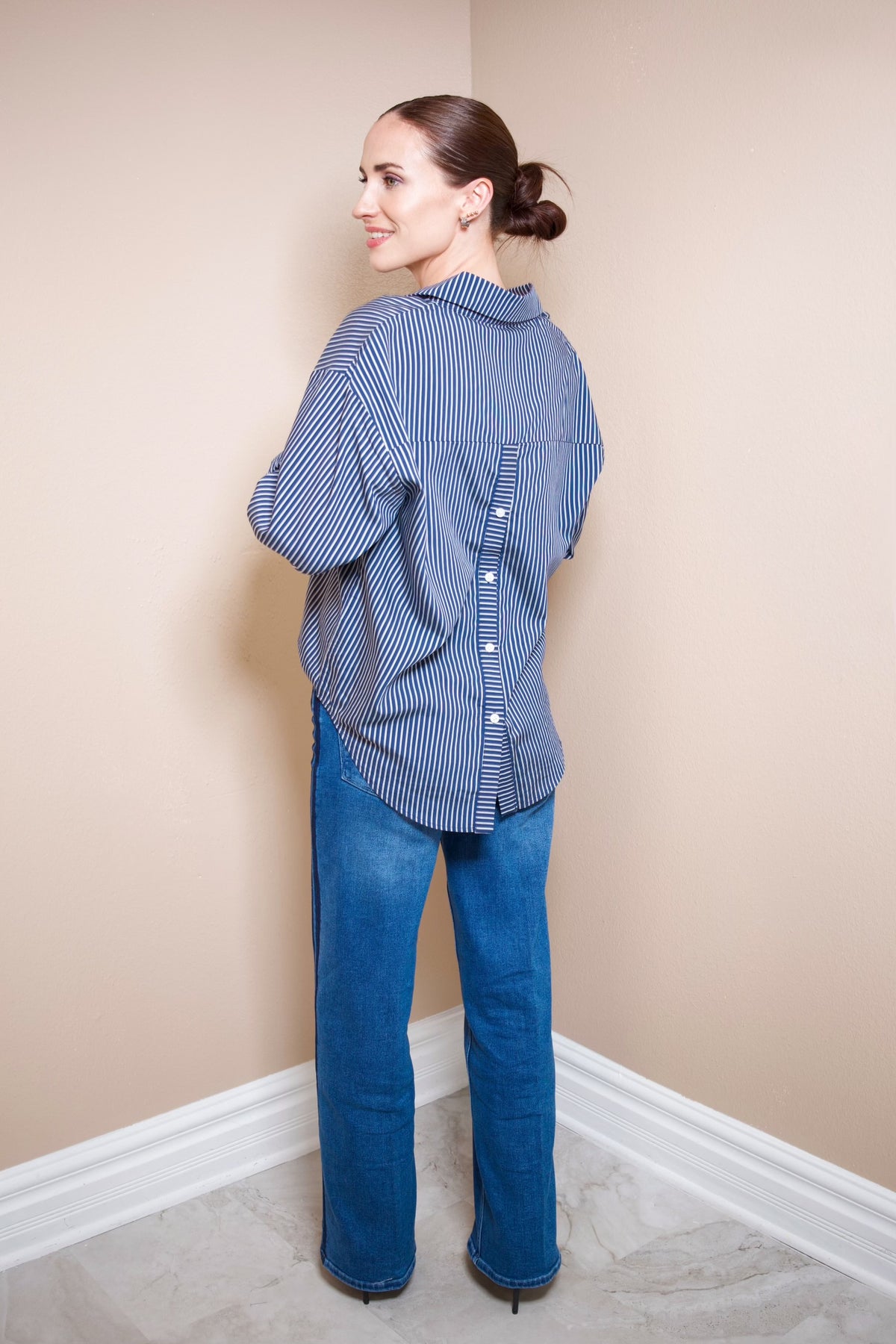 Elan Open Back Stripe Shirt