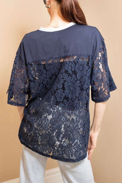 Navy USA Varsity Lace Top