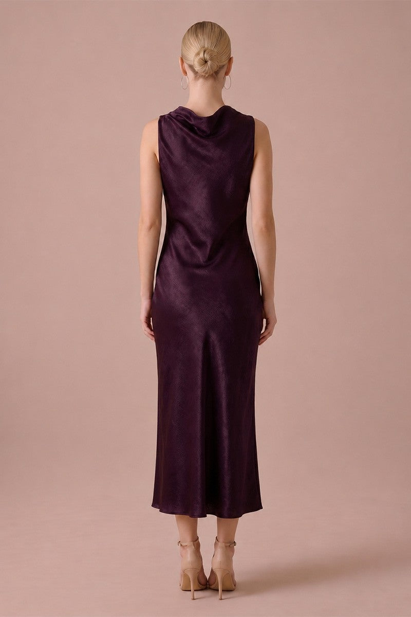 Plum Satin Grace Midi Dress