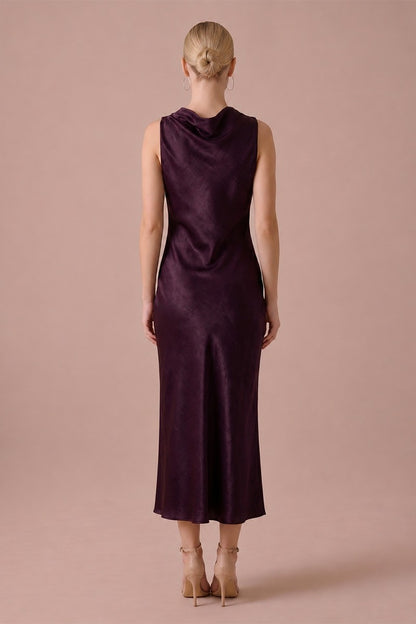 Plum Satin Grace Midi Dress