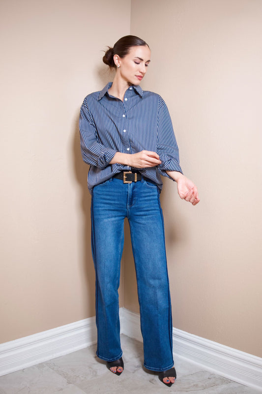 Elan Open Back Stripe Shirt