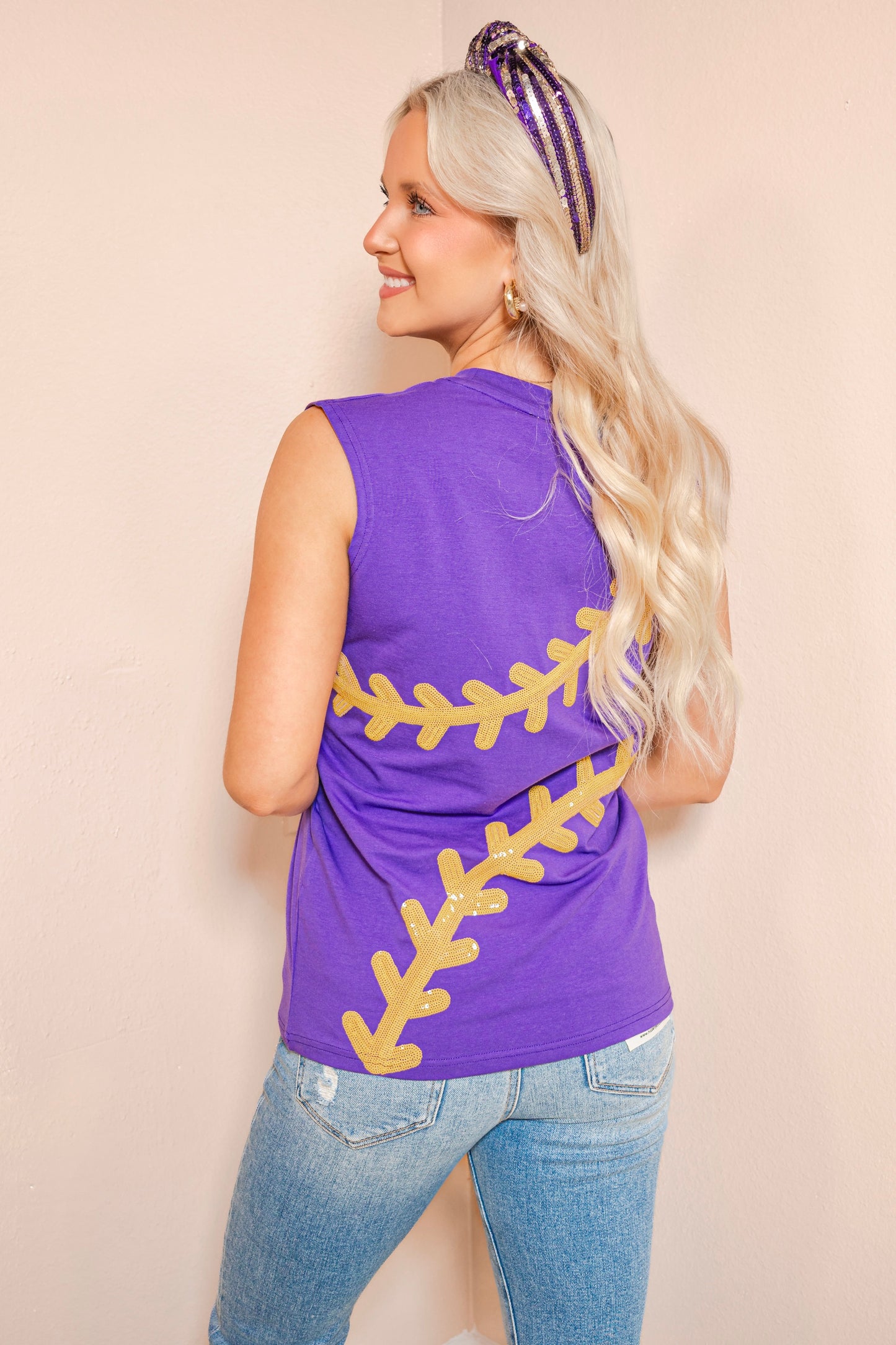 Belle Cher Baseball Stitch Sequin Tank
