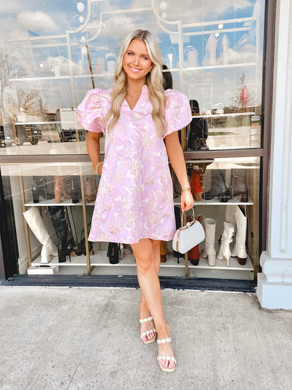 Pastel Poise Babydoll Jacquard Dress