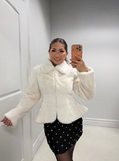 Endless Rose Peplum Faux Fur Coat