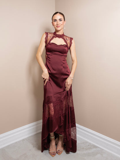 Satin Allure Lace Maxi Dress